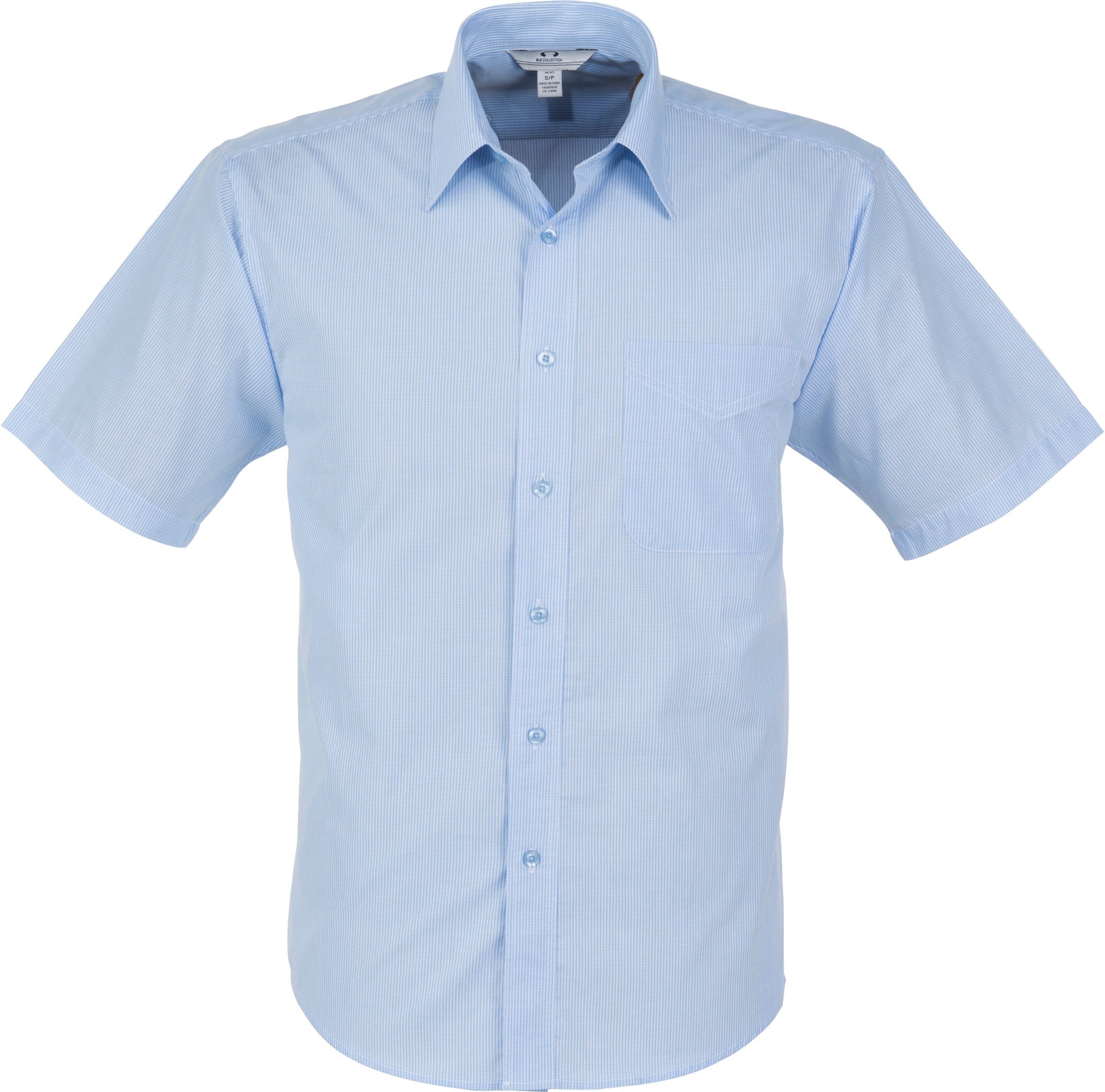 Mens Short Sleeve Micro Check Shirt-2XL-Light Blue-LB