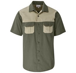Mens Short Sleeve Serengeti 2-Tone Bush Shirt-L-Military Green-MG