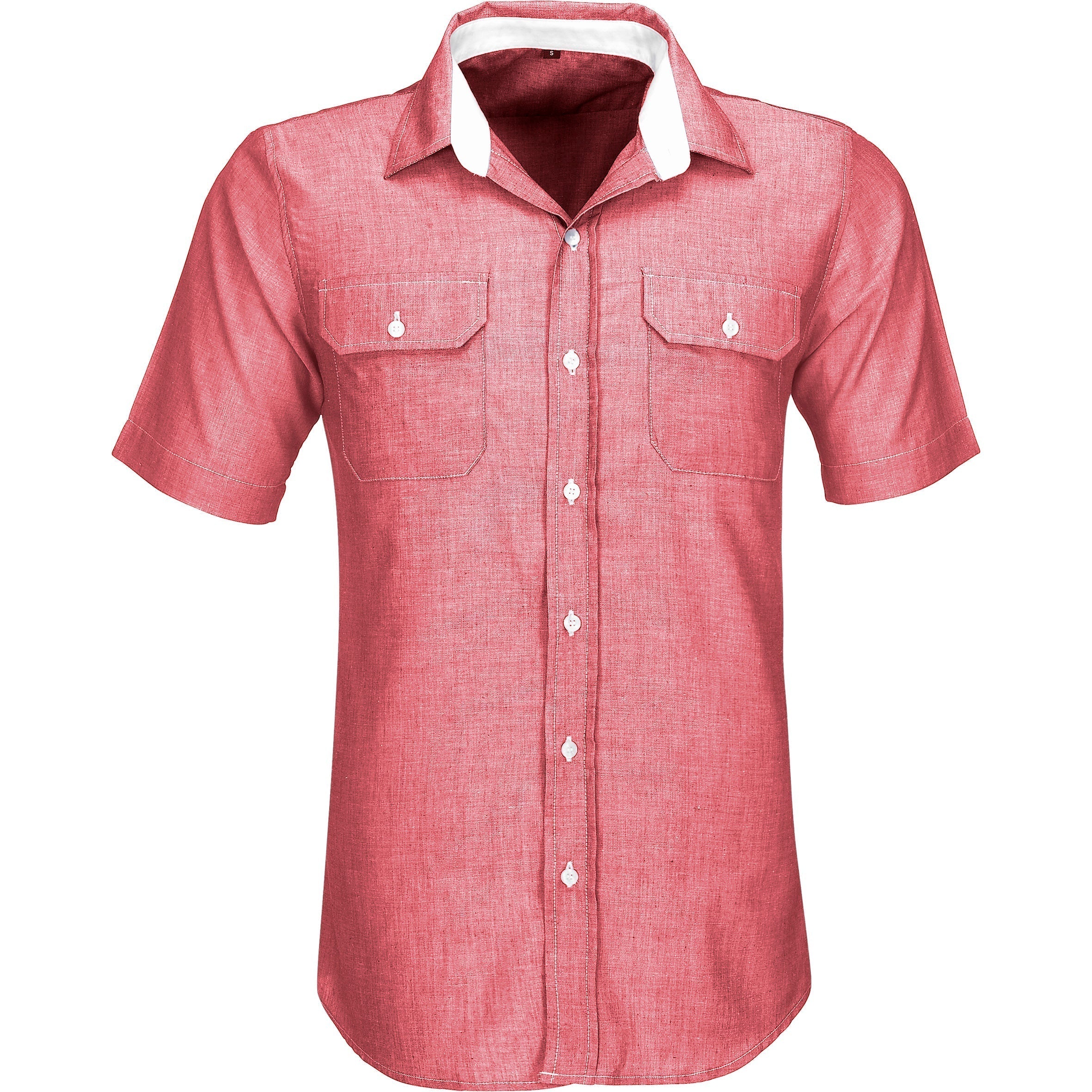Mens Short Sleeve Windsor Shirt-L-Red-R