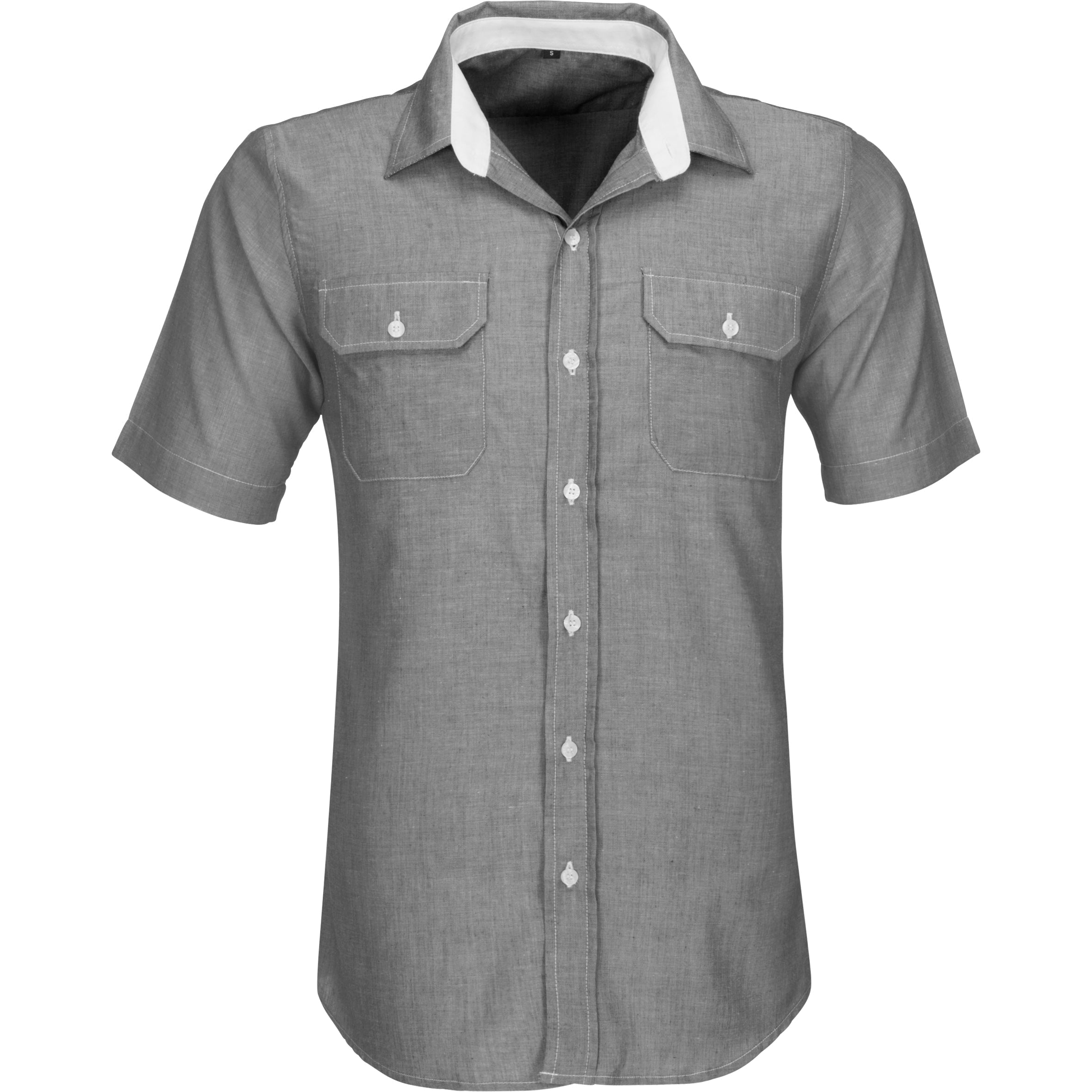 Mens Short Sleeve Windsor Shirt-L-Grey-GY