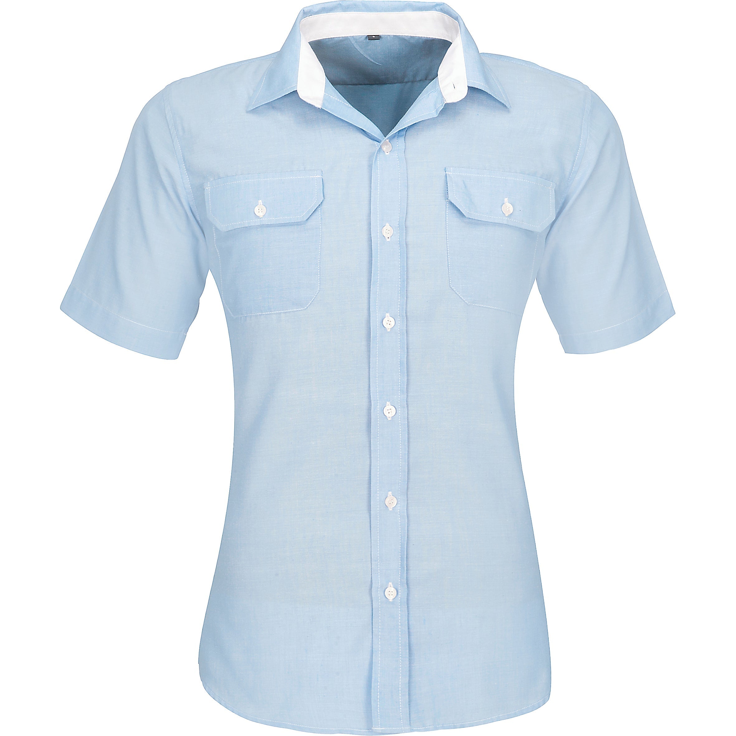 Mens Short Sleeve Windsor Shirt-L-Light Blue-LB