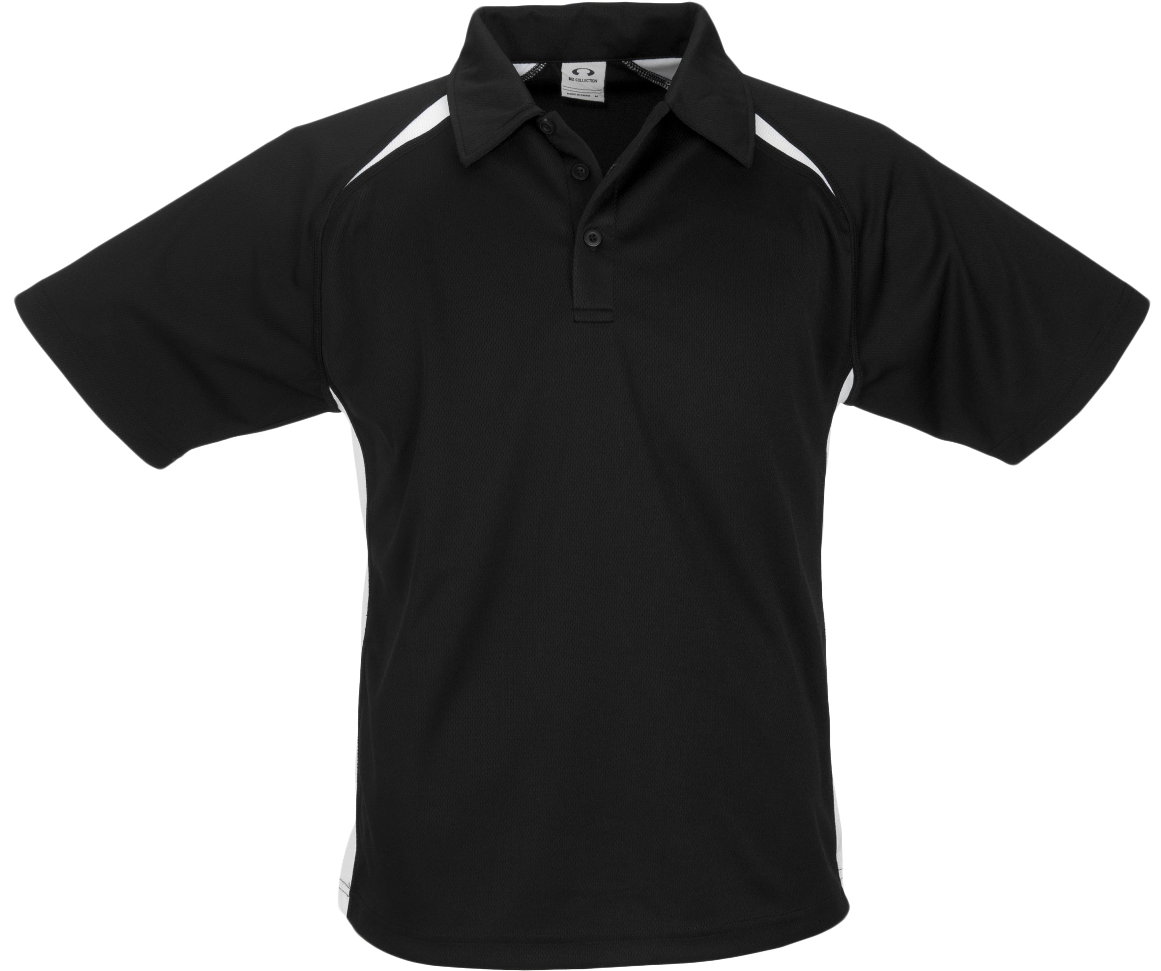 Mens Splice Golf Shirt-L-Black With White-BLW