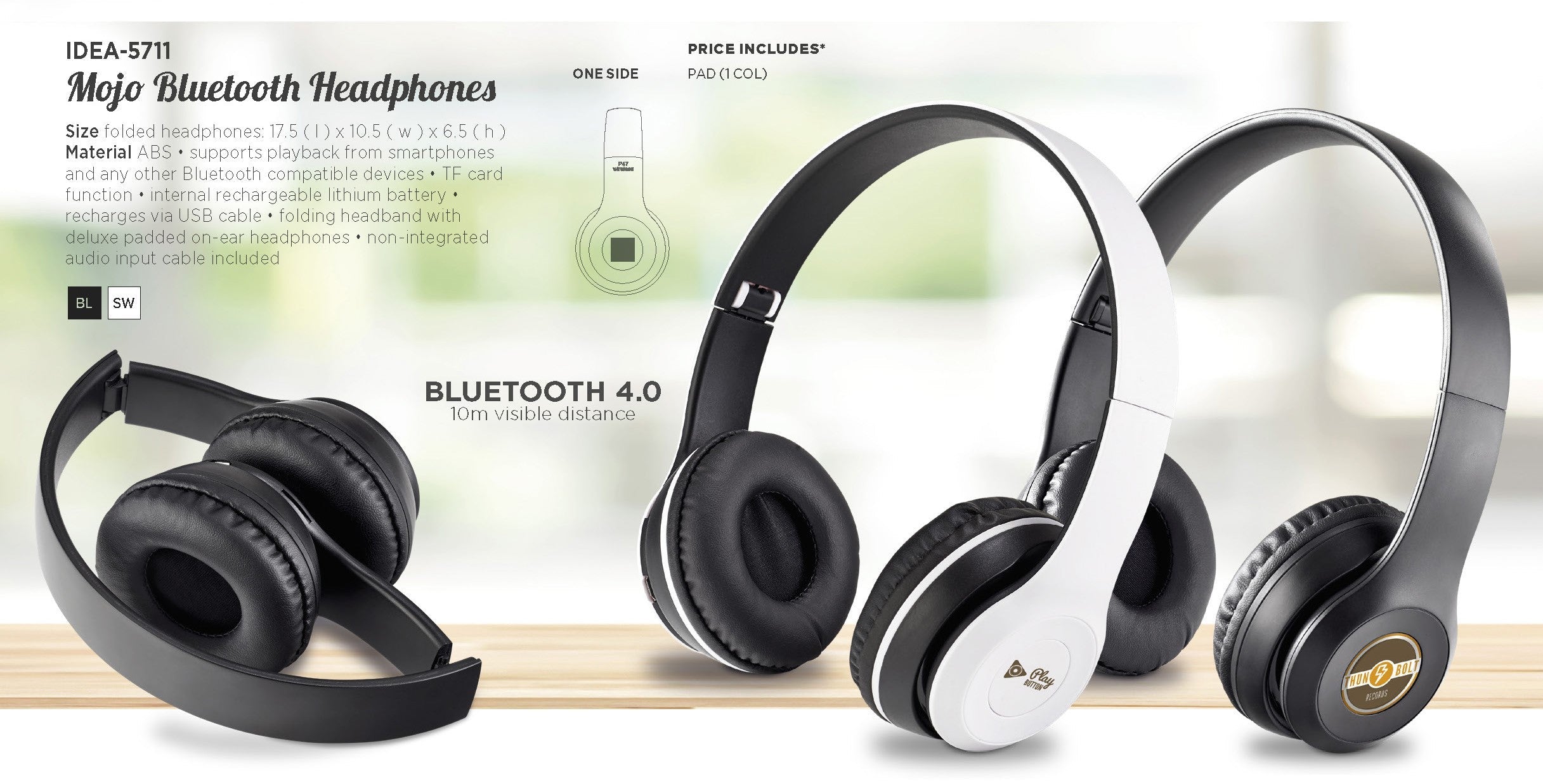 Mojo Bluetooth Headphones-Solid White-SW