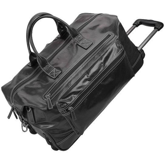 Navigator Nappa Leather Trolley Travel Bag | Black-Duffel Bags