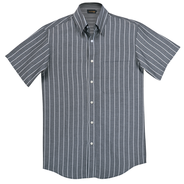 President Stripe Lounge Short Sleeve Charcoal/White / SML / Last Buy - Shirts-Corporate