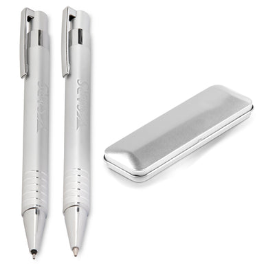 Radial Ball Pen & Clutch Pencil Set-Silver-S