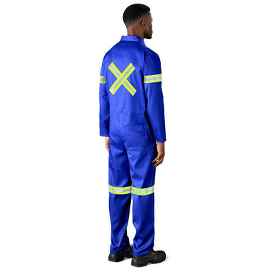 Safety Polycotton Boiler Suit - Reflective Arms Legs & Back - Yellow Tape-32-Royal Blue-RB