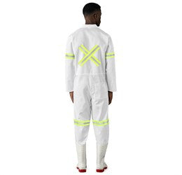 Safety Polycotton Boiler Suit - Reflective Arms Legs & Back - Yellow Tape-