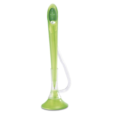 A lime ball point desk pen standing upright