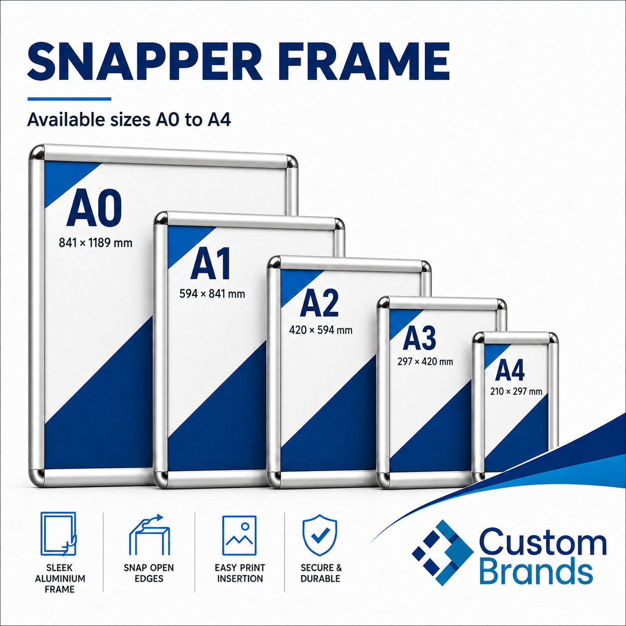 Aluminium Snapper Frames | A0–A4 Poster Display Frames
