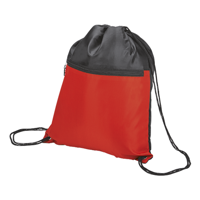 BB0002 - Drawstring Sport Bag With Zip Pocket - 210D Red / 