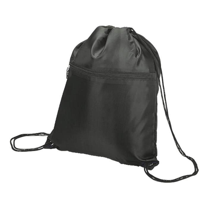Sport Drawstring Bag With Zip Pocket Black / STD / Regular - Backpacks