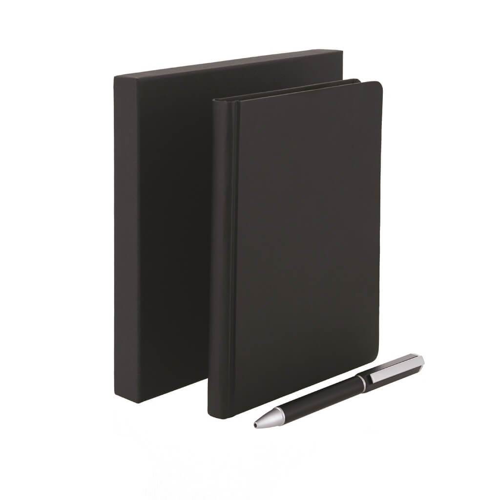 Two sets of two notebooks In black with a black metal ballpoint pen