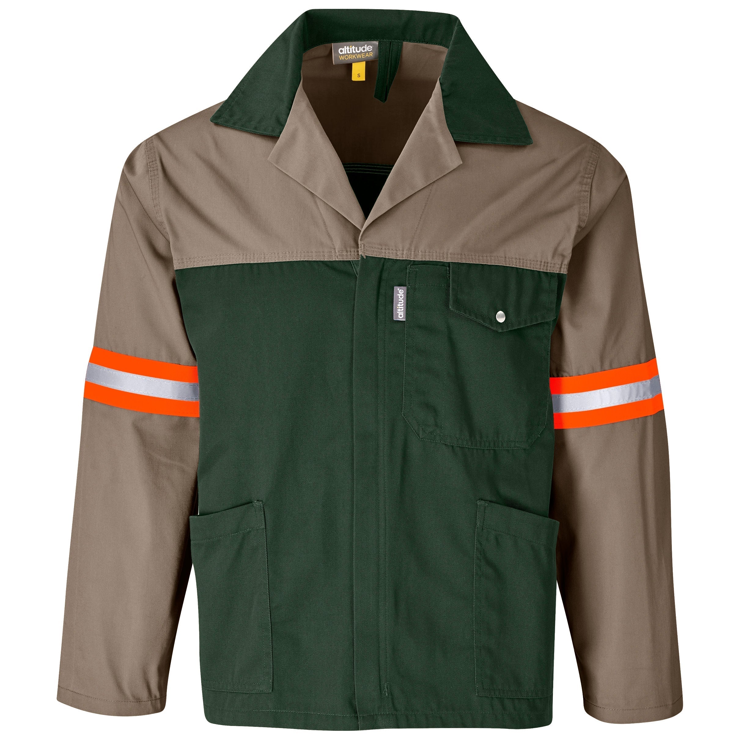 Site Premium Two-Tone Polycotton Jacket - Reflective Arms & Back - Orange Tape-L-Khaki-KH