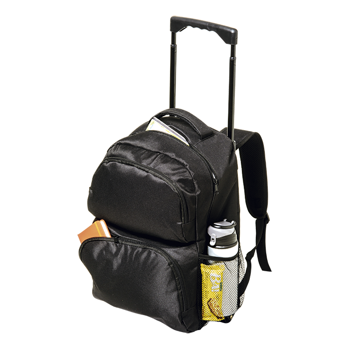 Trolley Backpack with Two Front Zippered Pockets Black / STD / Last Buy - Bags on Wheels