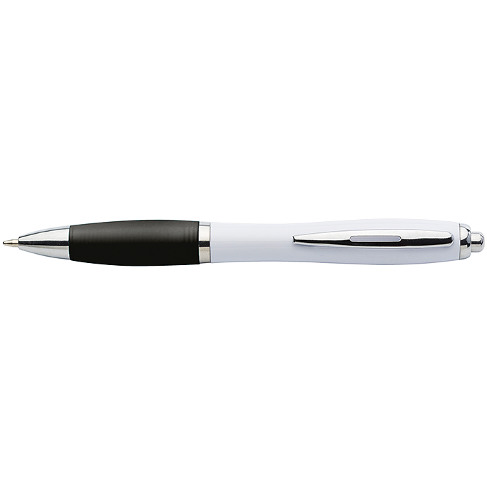 White Barrel Curved Design Ballpoint Pen with Coloured Grip Black / STD / Regular - Writing Instruments