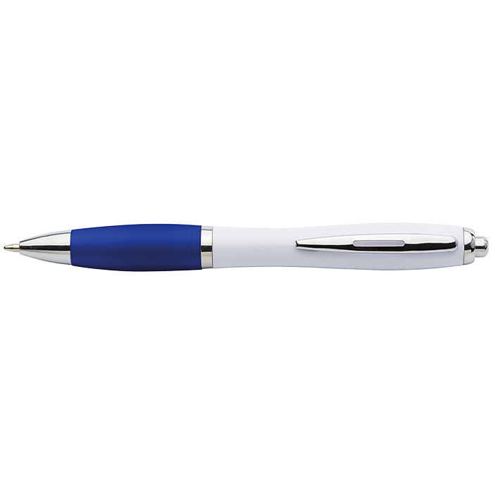 White Barrel Curved Design Ballpoint Pen with Coloured Grip Blue / STD / Regular - Writing Instruments