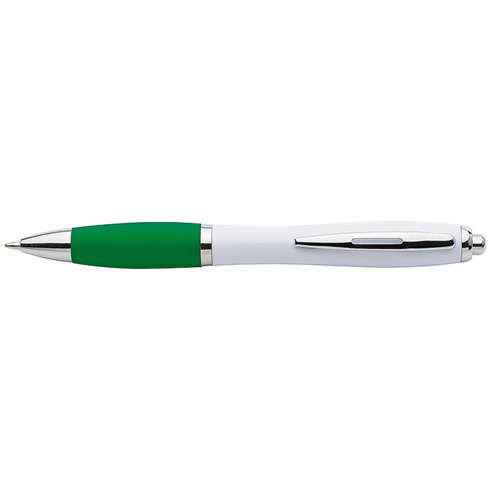 White Barrel Curved Design Ballpoint Pen with Coloured Grip Green / STD / Regular - Writing Instruments