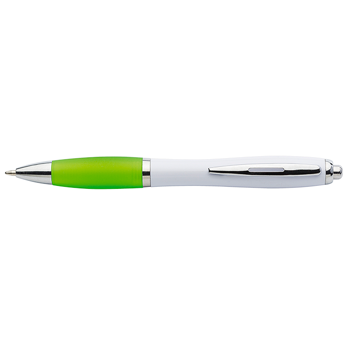 White Barrel Curved Design Ballpoint Pen with Coloured Grip Light Green / STD / Regular - Writing Instruments