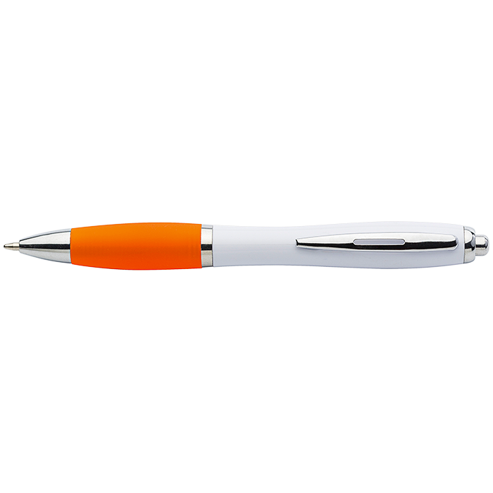 White Barrel Curved Design Ballpoint Pen with Coloured Grip Orange / STD / Regular - Writing Instruments