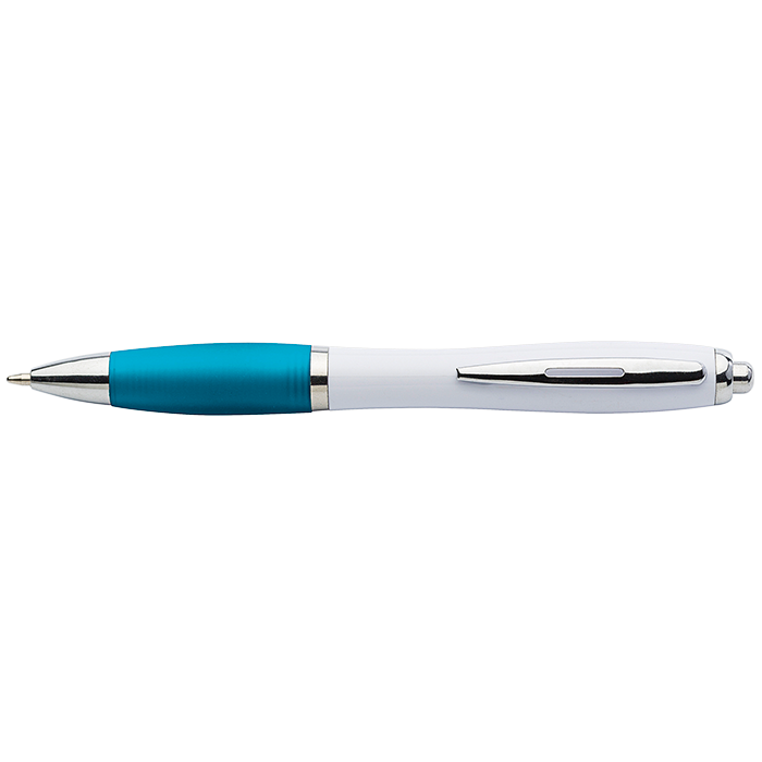 White Barrel Curved Design Ballpoint Pen with Coloured Grip Pale Blue / STD / Regular - Writing Instruments