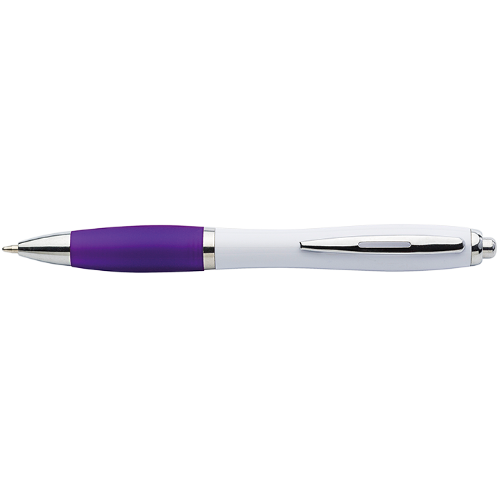 White Barrel Curved Design Ballpoint Pen with Coloured Grip Purple / STD / Regular - Writing Instruments