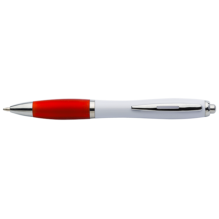White Barrel Curved Design Ballpoint Pen with Coloured Grip Red / STD / Regular - Writing Instruments