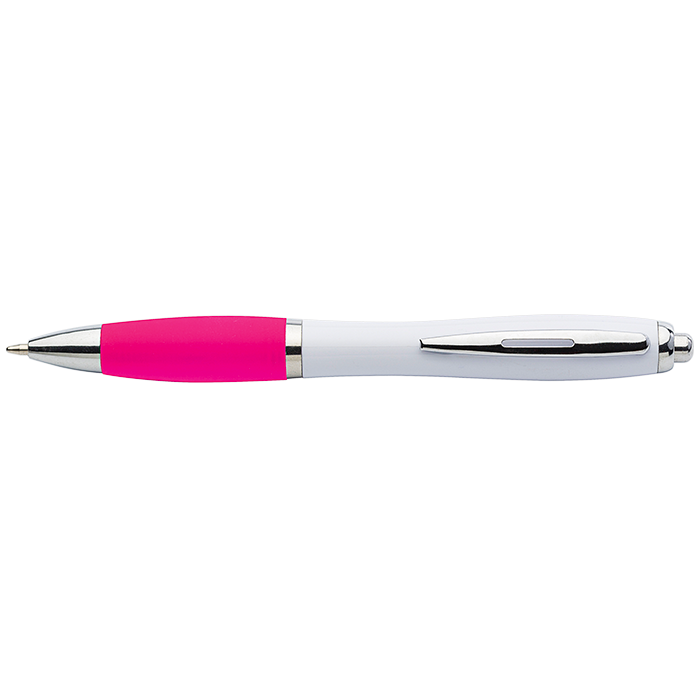 White Barrel Curved Design Ballpoint Pen with Coloured Grip