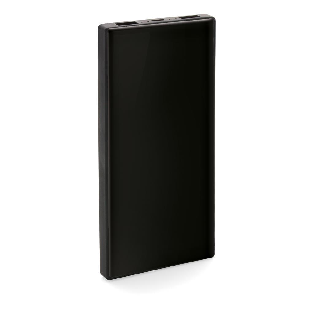 Black Tempered Glass Powerbank  unbranded and standing upright