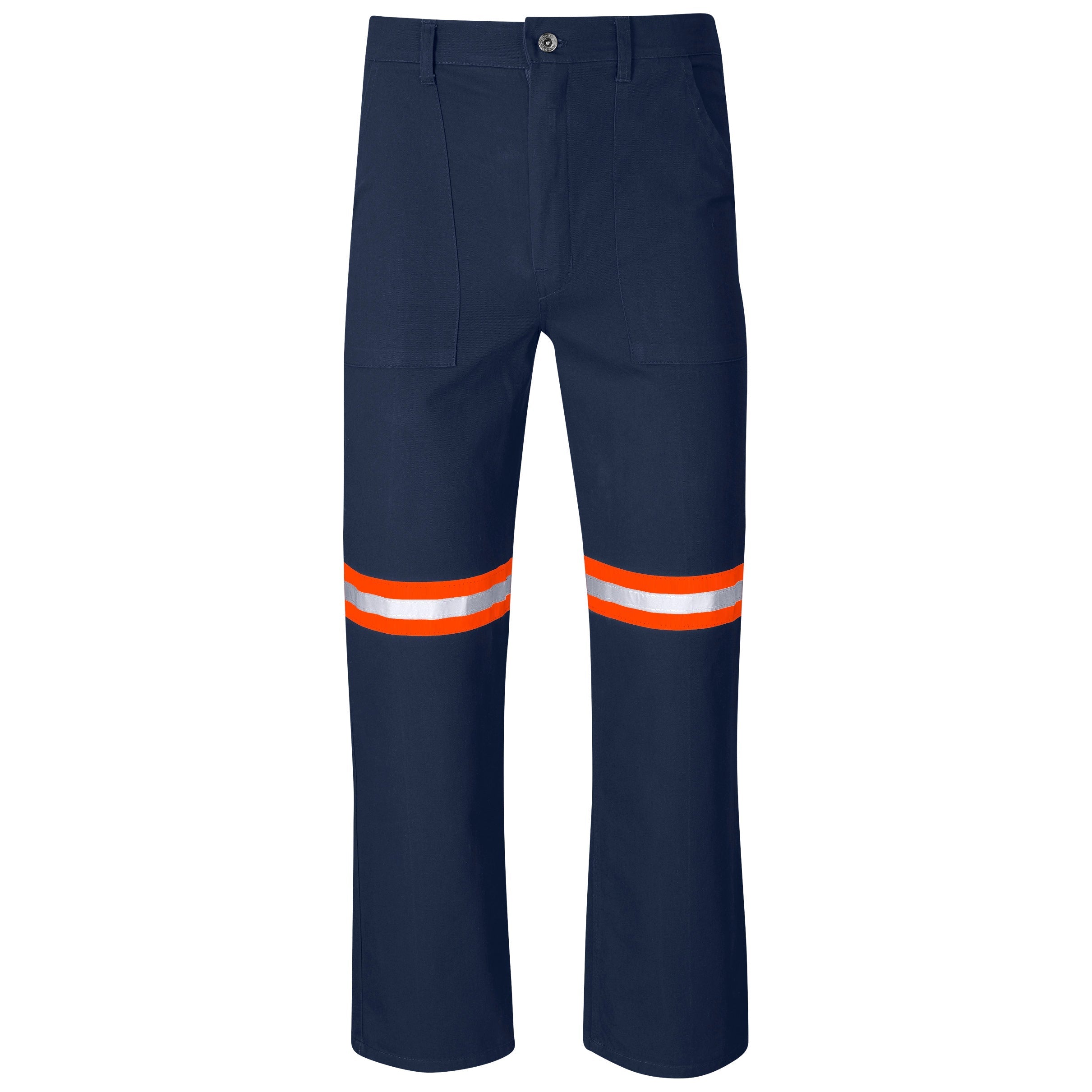 Artisan Premium 100% Cotton Pants - Reflective Legs - Orange Tape-28-Navy-N
