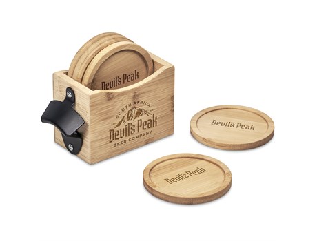 Kanpai Bamboo Coaster & Bottle Opener Set