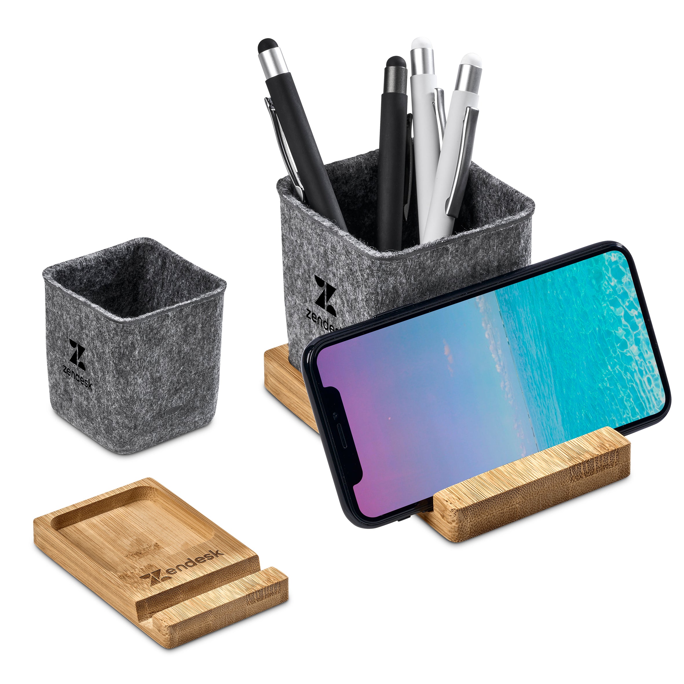 Kyadi Recycled PET & Bamboo Desk Caddy Phone Stand