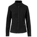 Front view of a ladies black-coloured micro fleece jacket.