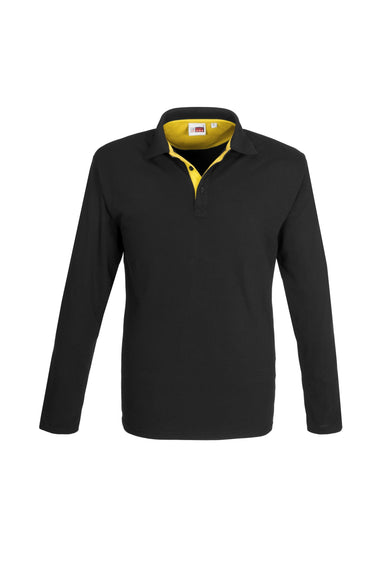 Mens Long Sleeve Solo Golf Shirt - Yellow Only-L-Yellow-Y