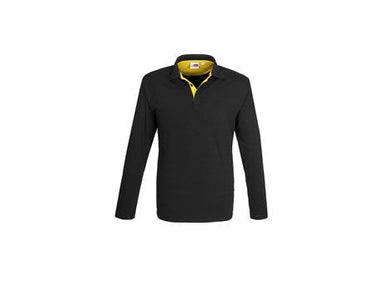 Mens Long Sleeve Solo Golf Shirt - Yellow Only-