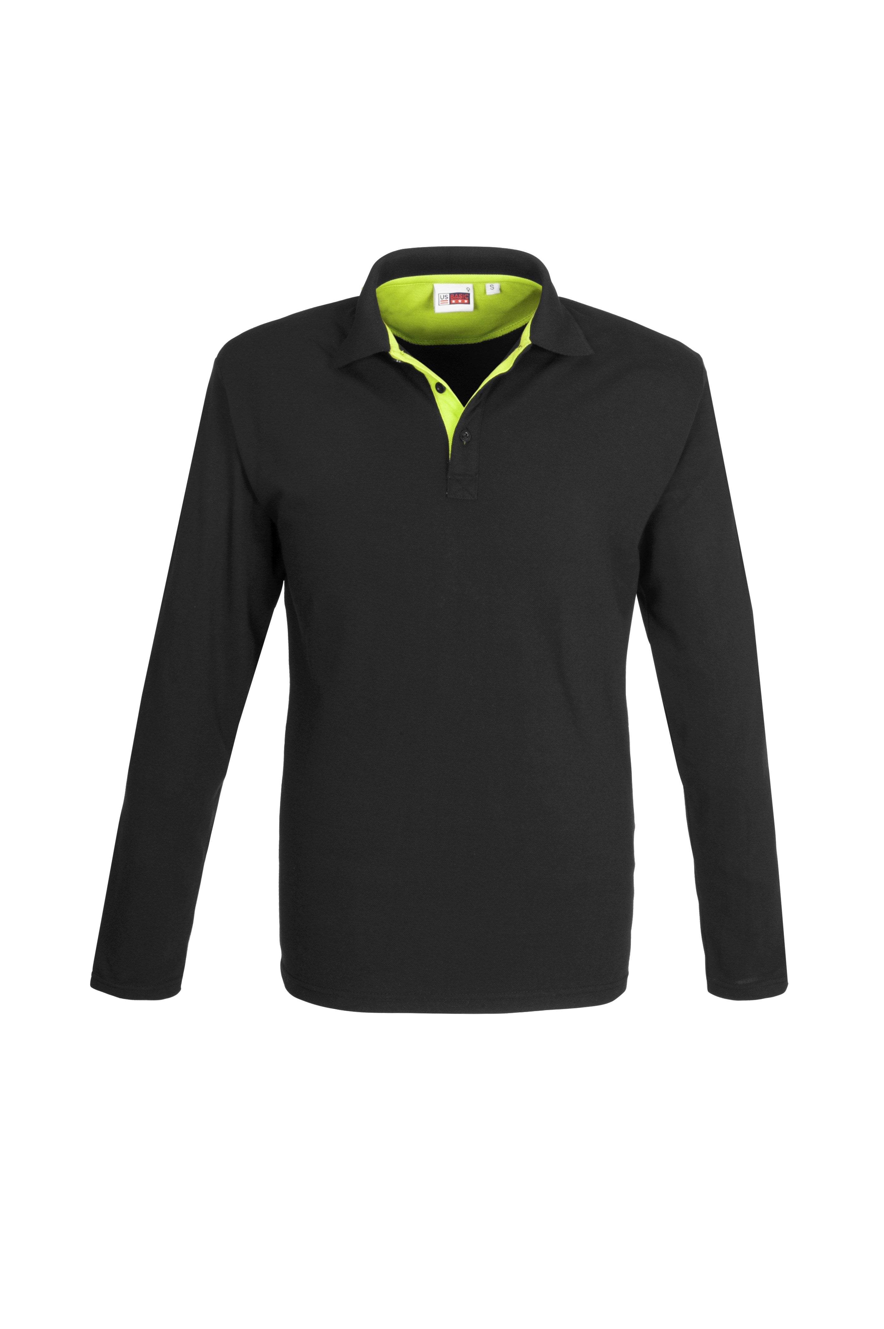 Mens Long Sleeve Solo Golf Shirt - Yellow Only-L-Lime-L