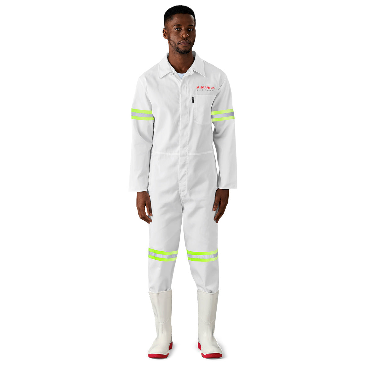 Safety Polycotton Boiler Suit - Reflective Arms & Legs - Yellow Tape-32-White-W